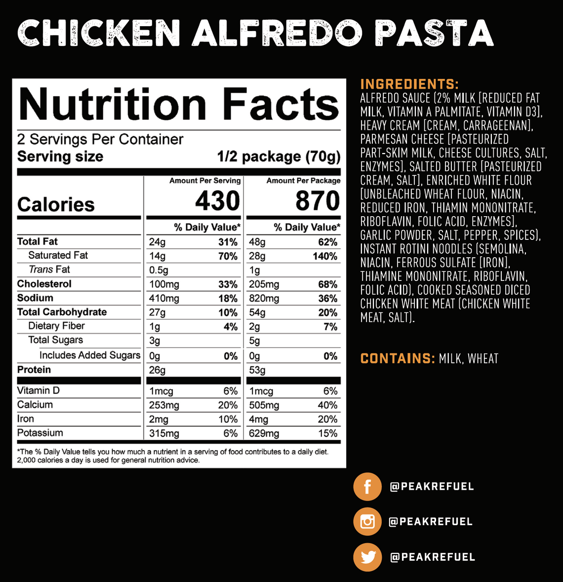 Peak Refuel Chicken Alfredo